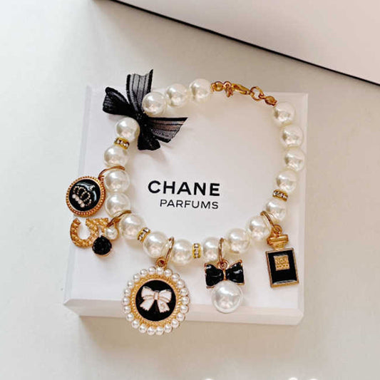 4-PCS Pearl Charm Pet Necklace - Adjustable Bowknot Collar for Small Dogs & Cats